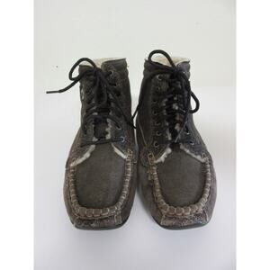 Ugg Brown Leather Moccasin High Top Lace Up 8 Shearling Lined Ankle Boots